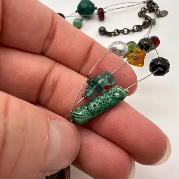 Chico’s stunning iridescent beaded stone wire necklace career‎ delicate elegant - Picture 9 of 11